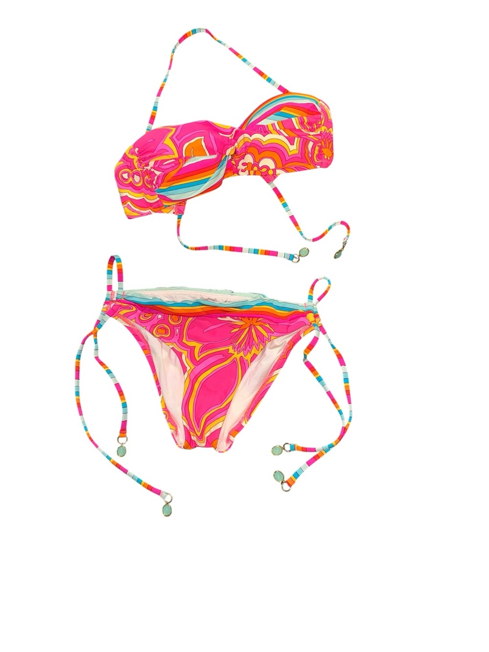 Rare Trina Turk 25th Anniversary Pink Orange Vibrantly Striped Swim Bikini